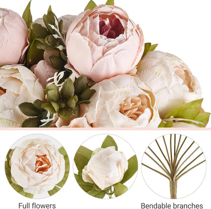 Peonies Artificial Flowers, 13 Stems Faux Peonies Real Touch 2 Pack