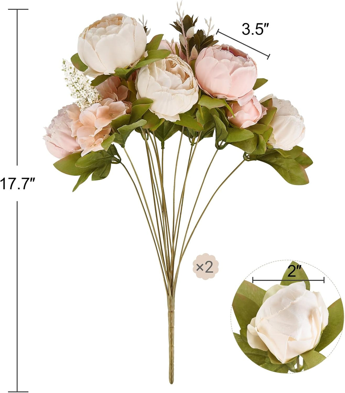 Peonies Artificial Flowers, 13 Stems Faux Peonies Real Touch 2 Pack