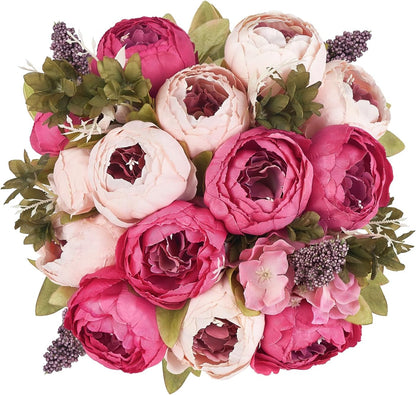 Peonies Artificial Flowers, 13 Stems Faux Peonies Real Touch 2 Pack