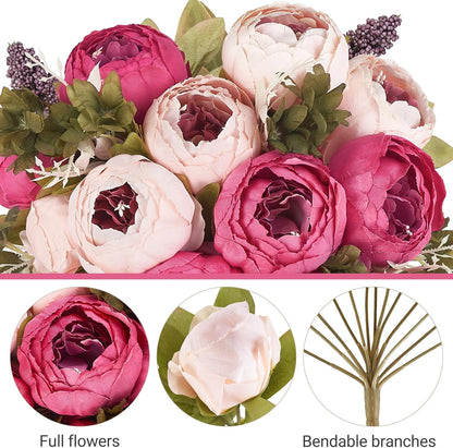 Peonies Artificial Flowers, 13 Stems Faux Peonies Real Touch 2 Pack