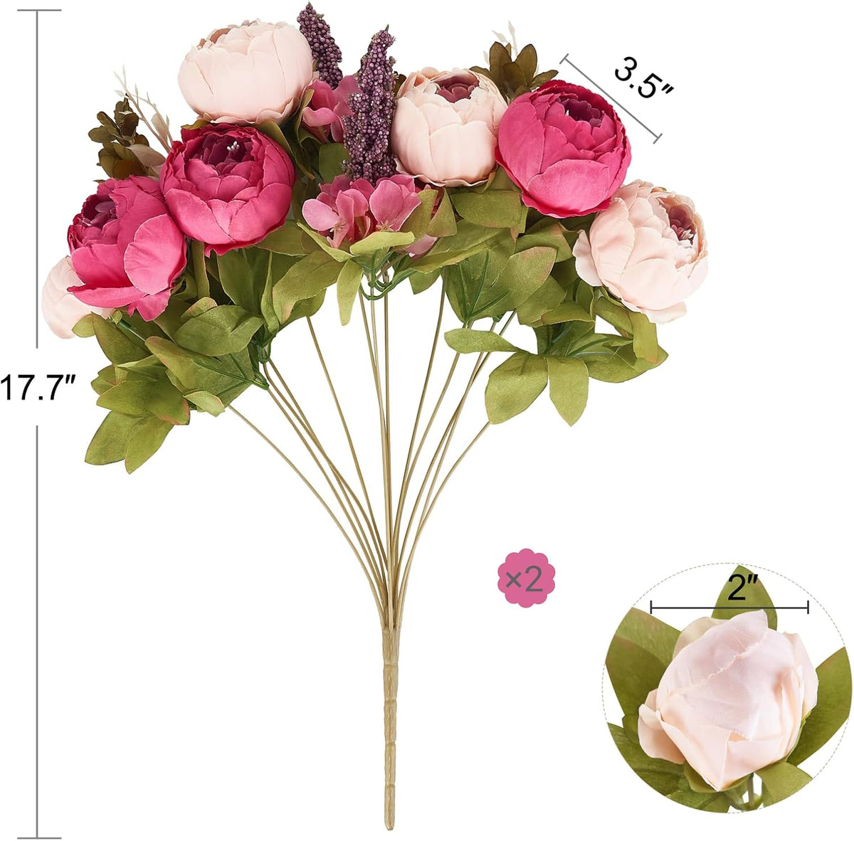 Peonies Artificial Flowers, 13 Stems Faux Peonies Real Touch 2 Pack