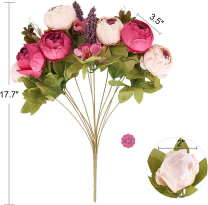 Peonies Artificial Flowers, 13 Stems Faux Peonies Real Touch 2 Pack