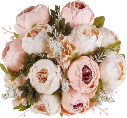 Peonies Artificial Flowers, 13 Stems Faux Peonies Real Touch 2 Pack