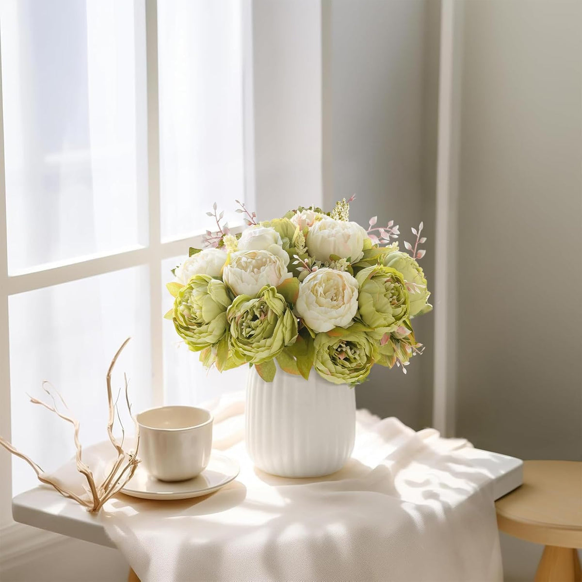 Peonies Artificial Flowers, 13 Stems Faux Peonies Real Touch 2 Pack