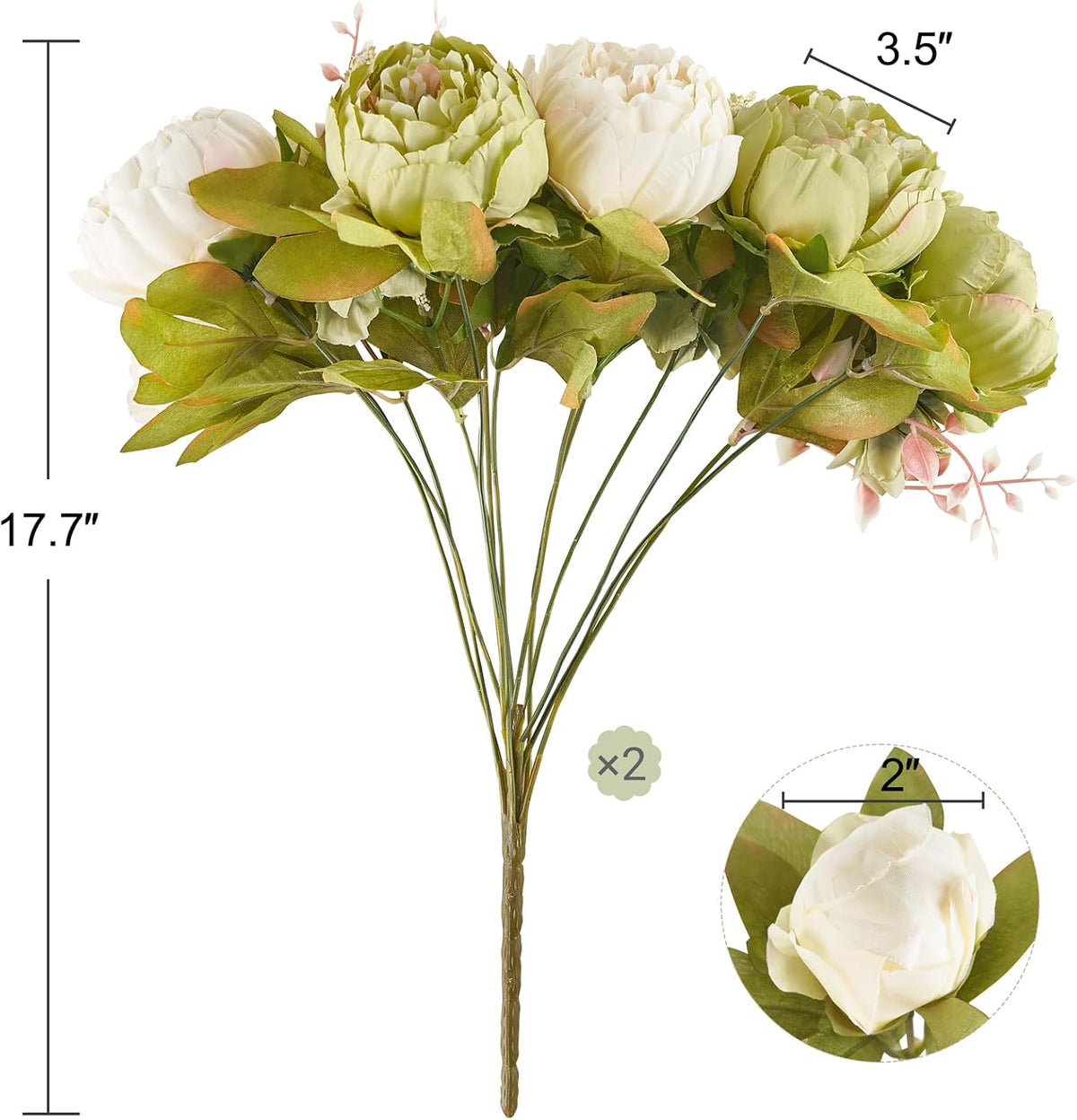 Peonies Artificial Flowers, 13 Stems Faux Peonies Real Touch 2 Pack