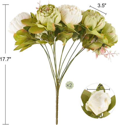 Peonies Artificial Flowers, 13 Stems Faux Peonies Real Touch 2 Pack