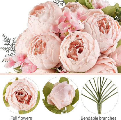 Peonies Artificial Flowers, 13 Stems Faux Peonies Real Touch 2 Pack