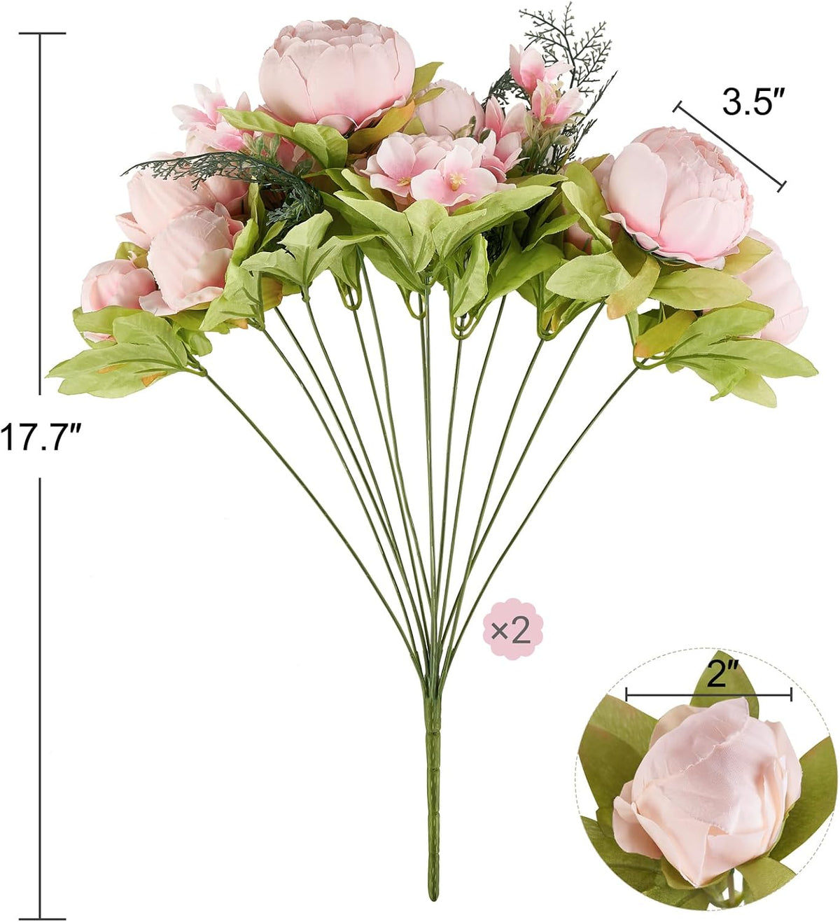 Peonies Artificial Flowers, 13 Stems Faux Peonies Real Touch 2 Pack
