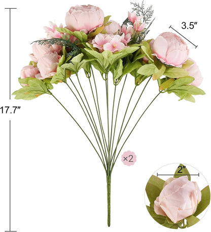 Peonies Artificial Flowers, 13 Stems Faux Peonies Real Touch 2 Pack