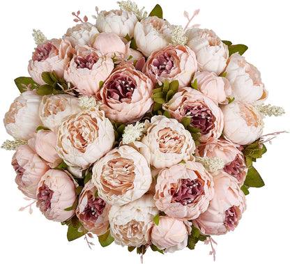 Peonies Artificial Flowers, 13 Stems Faux Peonies Real Touch 2 Pack