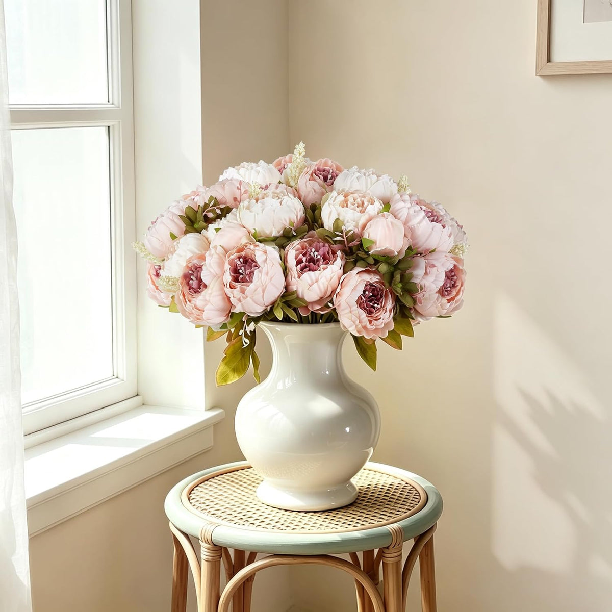 Peonies Artificial Flowers, 13 Stems Faux Peonies Real Touch 2 Pack
