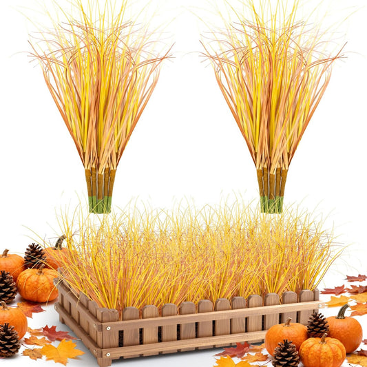 20PCS Artificial Fall Flowers - UV Resistant Wheat Grass Stems | Realistic Autumn Greenery for Vase, Garden, Farmhouse and Holiday Decor With Natural Wheat Grass Look for Indoor Outdoor
