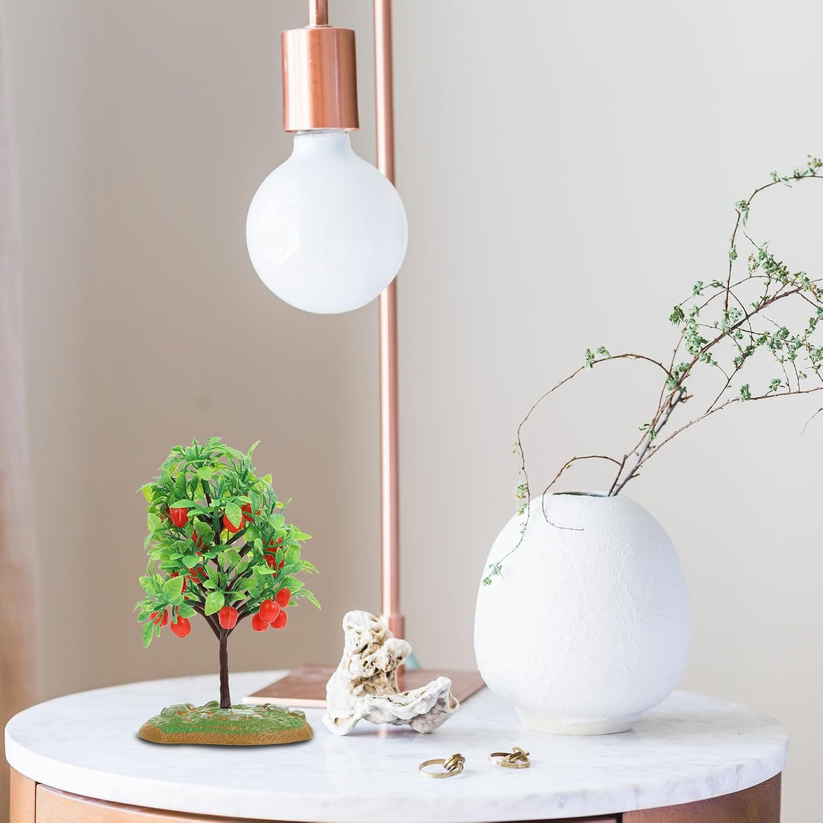 Simulation Apple Tree Model, 2pcs Miniature Artificial Apple Trees for Micro Landscape, Small Fruit Plant Decor, 6.1X3.5 in