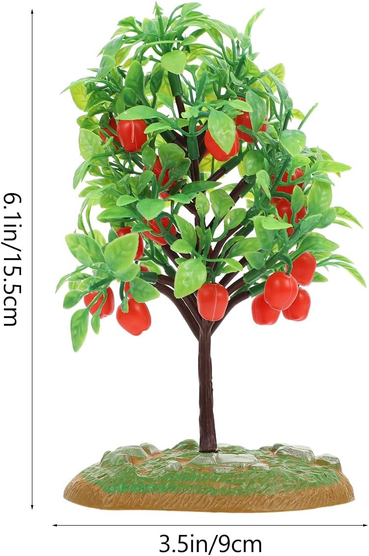 Simulation Apple Tree Model, 2pcs Miniature Artificial Apple Trees for Micro Landscape, Small Fruit Plant Decor, 6.1X3.5 in