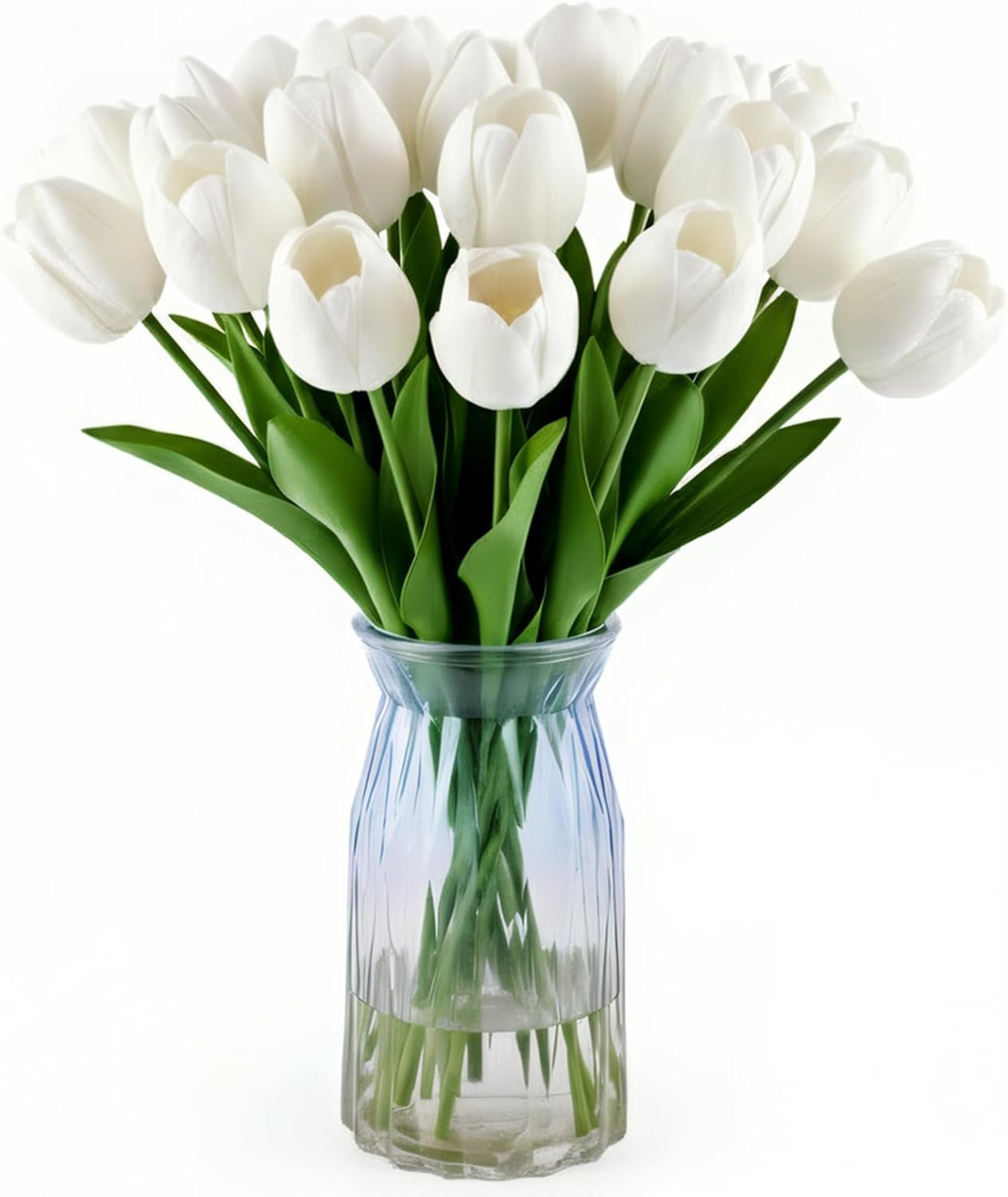 Fake Orchid Plant 19" Tall, Realistic Touch Leaves, Potted Cymbidium Artificial Plants Indoor for Home Decor Small Office Home Living Room-White