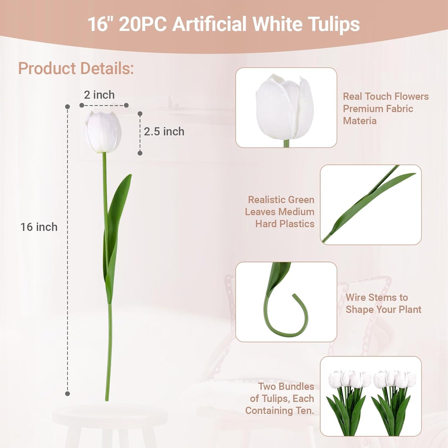 Fake Orchid Plant 19" Tall, Realistic Touch Leaves, Potted Cymbidium Artificial Plants Indoor for Home Decor Small Office Home Living Room-White