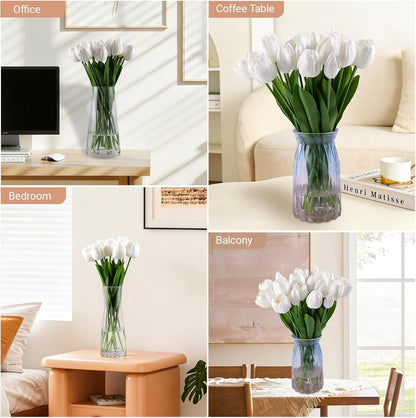 Fake Orchid Plant 19" Tall, Realistic Touch Leaves, Potted Cymbidium Artificial Plants Indoor for Home Decor Small Office Home Living Room-White