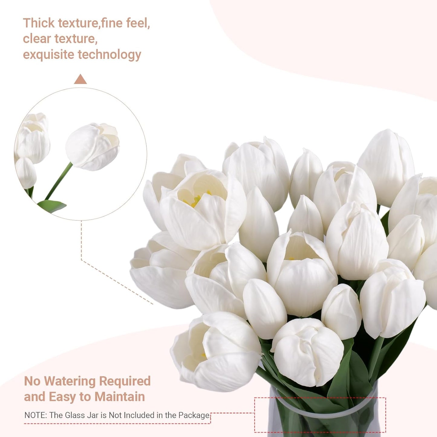 Fake Orchid Plant 19" Tall, Realistic Touch Leaves, Potted Cymbidium Artificial Plants Indoor for Home Decor Small Office Home Living Room-White