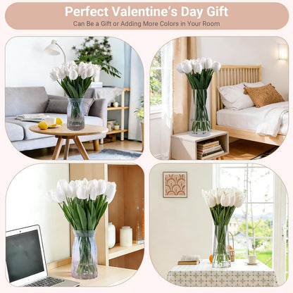 Fake Orchid Plant 19" Tall, Realistic Touch Leaves, Potted Cymbidium Artificial Plants Indoor for Home Decor Small Office Home Living Room-White