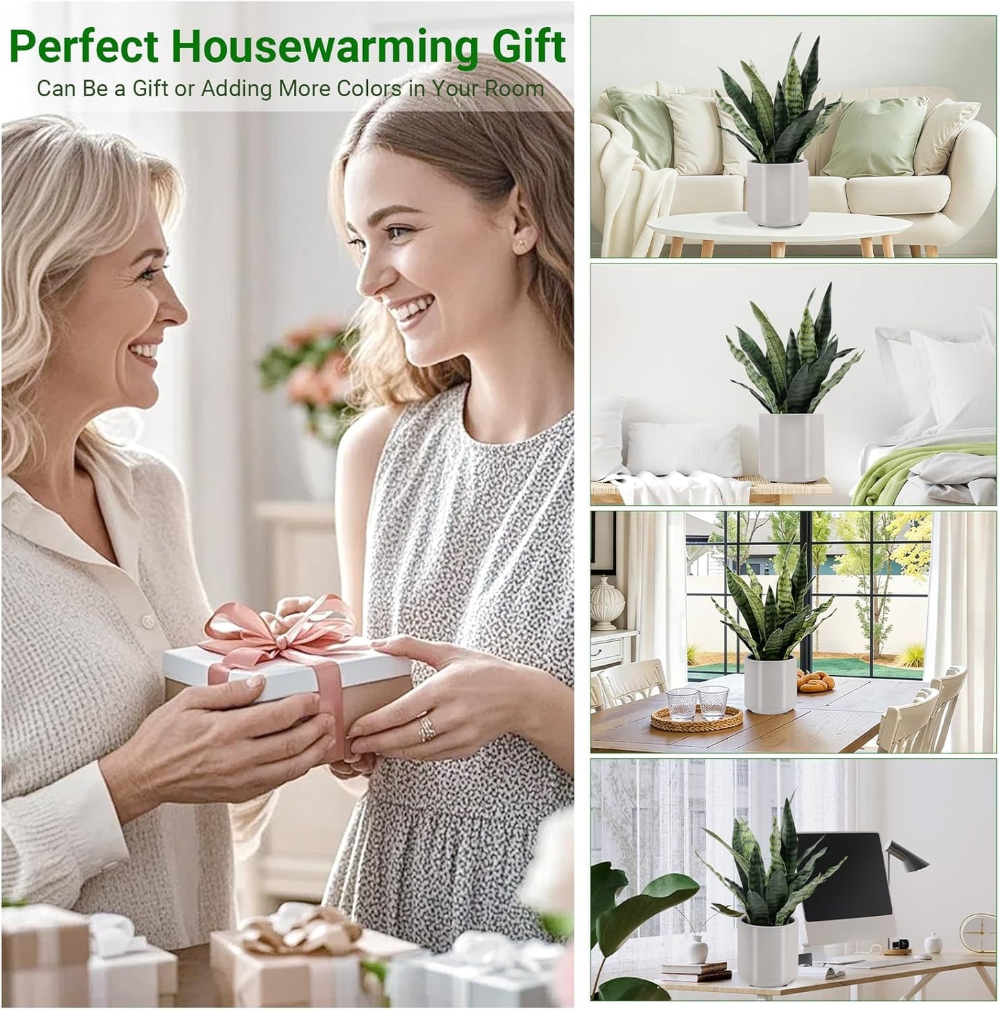 Fake Orchid Plant 19" Tall, Realistic Touch Leaves, Potted Cymbidium Artificial Plants Indoor for Home Decor Small Office Home Living Room-White