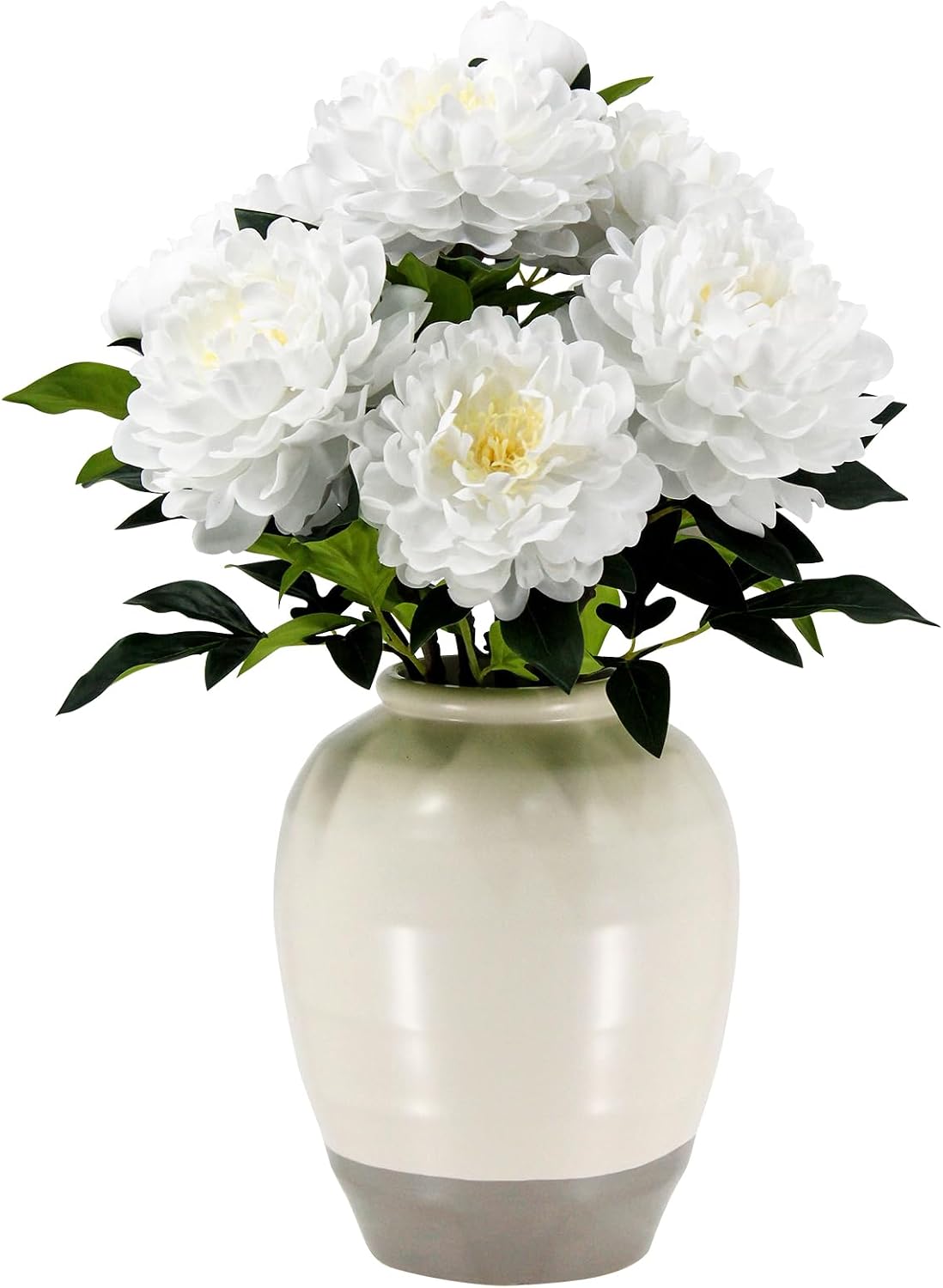 Fake Orchid Plant 19" Tall, Realistic Touch Leaves, Potted Cymbidium Artificial Plants Indoor for Home Decor Small Office Home Living Room-White
