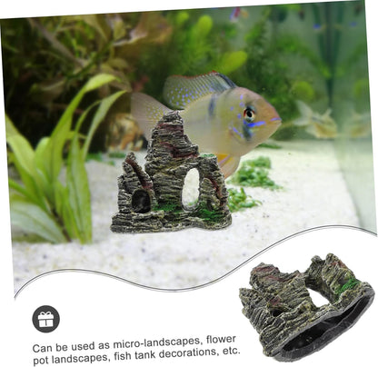 Resin Aquarium Stone Cave with Artificial Moss – Natural Rock Mountain Ornament for Fish Tank, Shrimp & Betta Hiding, Reptile Habitat Decoration, Small Landscape Terrain Accessory for Aquatic Decor