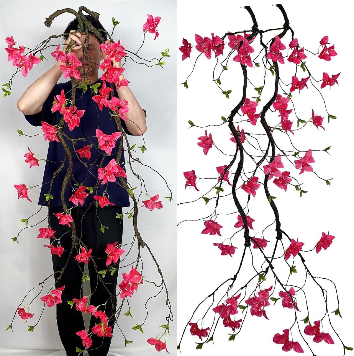70 Inches Bougainvillea Tree Vines Artificial Flowers Rattan Branches with Silk Bougainvillea Long Trunk Hanging Liana For Home Wedding Garden Wall Background Decor (Bougainvillea Vine - Pack of 2)