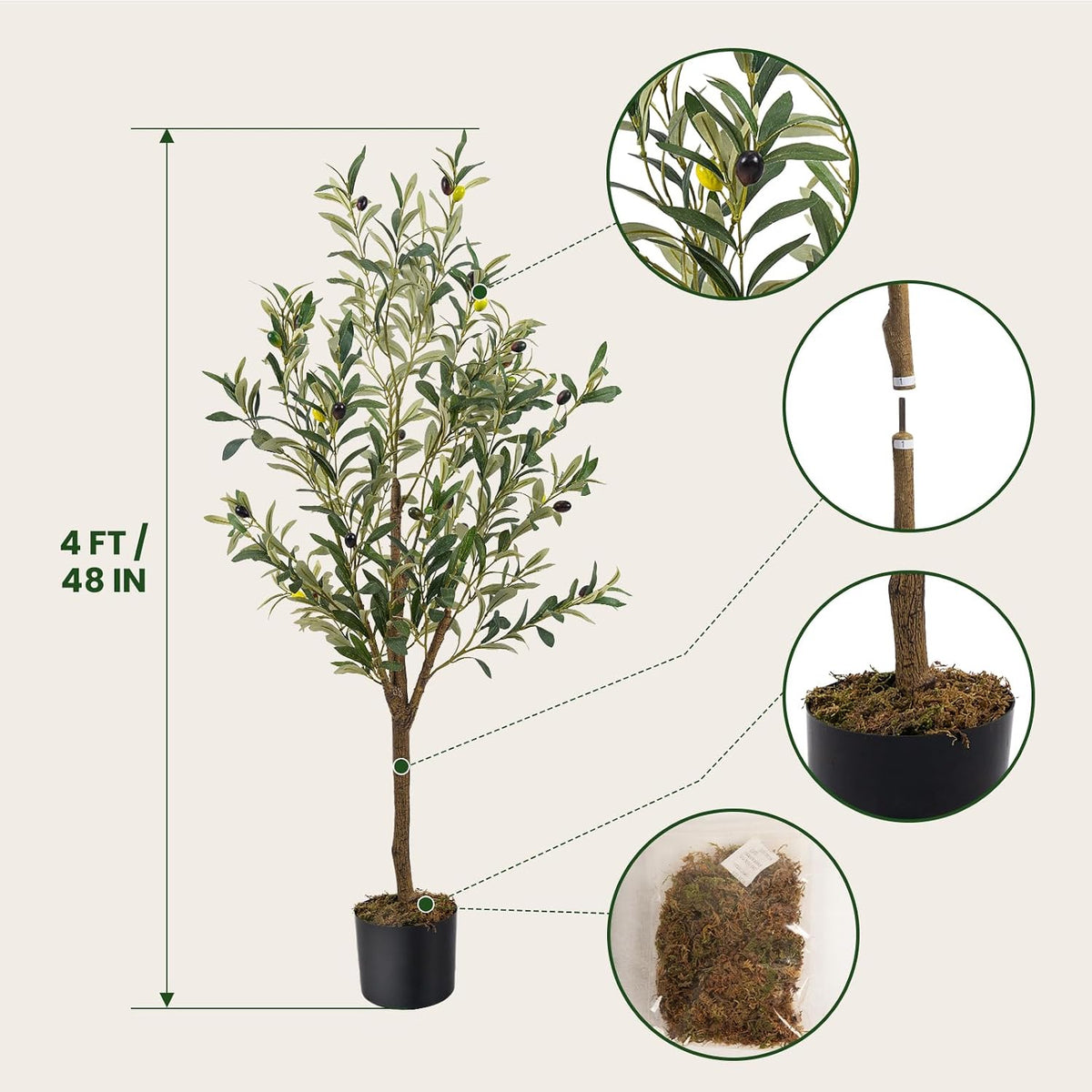 Artificial Fake Olive Tree 4FT 1Pack Faux Olive Tree for Home Decor