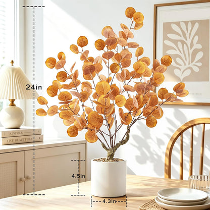 Artificial Fall Eucalyptus Tree 2FT, Faux Potted Tree Indoor | Realistic Small Artificial Fall Eucalyptus Tree for Tabletop, Desk, Shelf & Home Decor