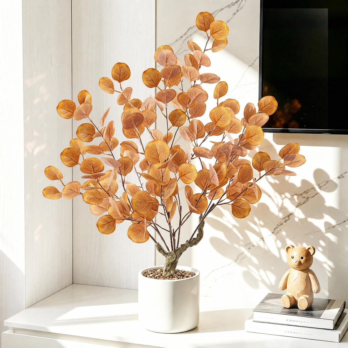 Artificial Fall Eucalyptus Tree 2FT, Faux Potted Tree Indoor | Realistic Small Artificial Fall Eucalyptus Tree for Tabletop, Desk, Shelf & Home Decor