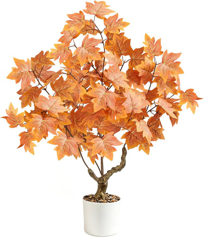 Artificial Fall Eucalyptus Tree 2FT, Faux Potted Tree Indoor | Realistic Small Artificial Fall Eucalyptus Tree for Tabletop, Desk, Shelf & Home Decor