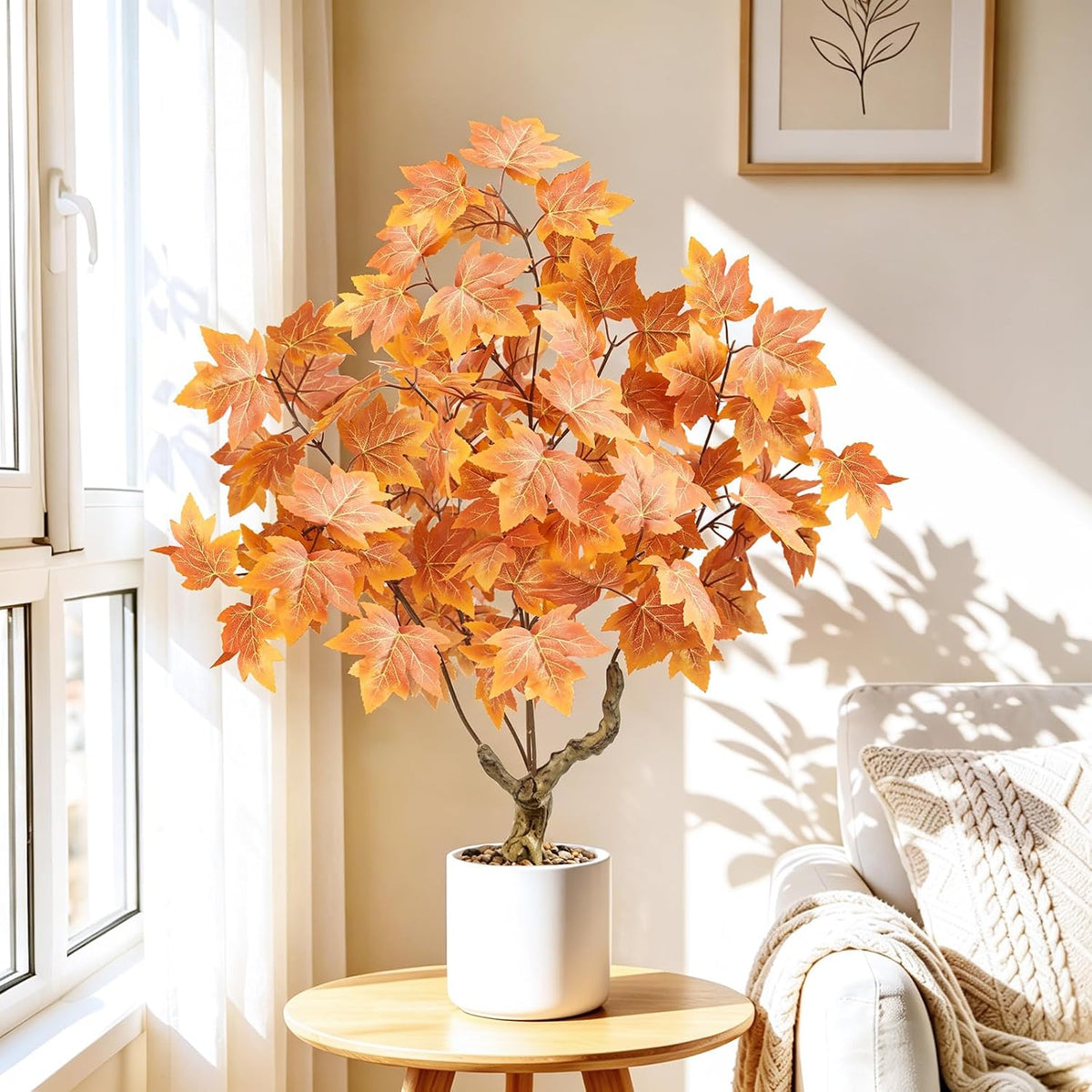Artificial Fall Eucalyptus Tree 2FT, Faux Potted Tree Indoor | Realistic Small Artificial Fall Eucalyptus Tree for Tabletop, Desk, Shelf & Home Decor