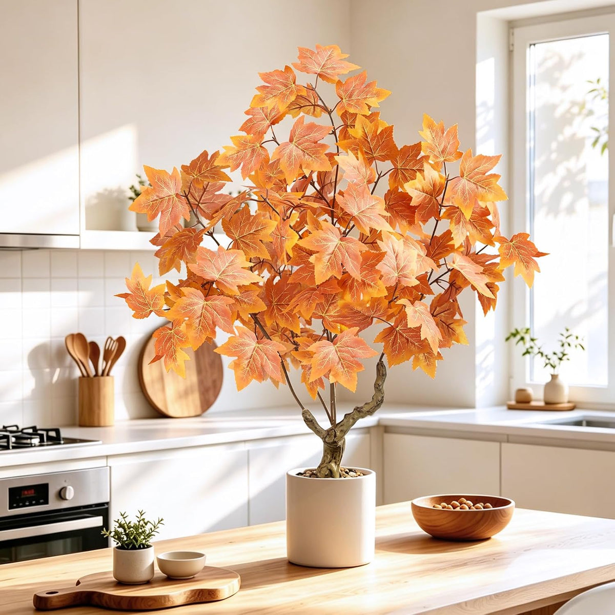 Artificial Fall Eucalyptus Tree 2FT, Faux Potted Tree Indoor | Realistic Small Artificial Fall Eucalyptus Tree for Tabletop, Desk, Shelf & Home Decor