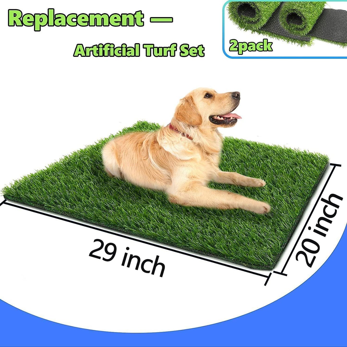 30 x 20 inches 2 Pack Fake Grass Pee for Dogs Artificial Grass Rug Pad for Puppy Potty Washable Grass Mat for Pet Training with Drainage Hole