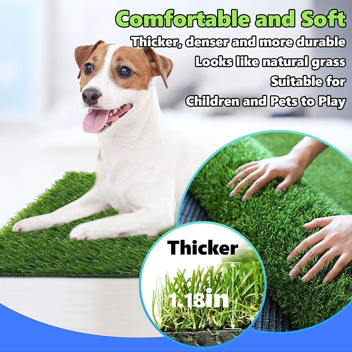 30 x 20 inches 2 Pack Fake Grass Pee for Dogs Artificial Grass Rug Pad for Puppy Potty Washable Grass Mat for Pet Training with Drainage Hole