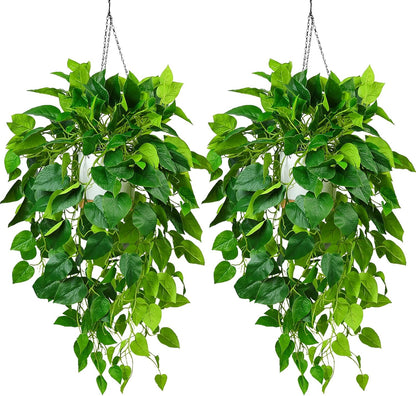 Hanging Plant Artificial Ivy – 40" Fake Potted Plants with Pot, 2PCS Trailing Greenery Vines for Indoor Shelf, Bedroom, Living Room, Bathroom, Office, or Outdoor Porch Decoration