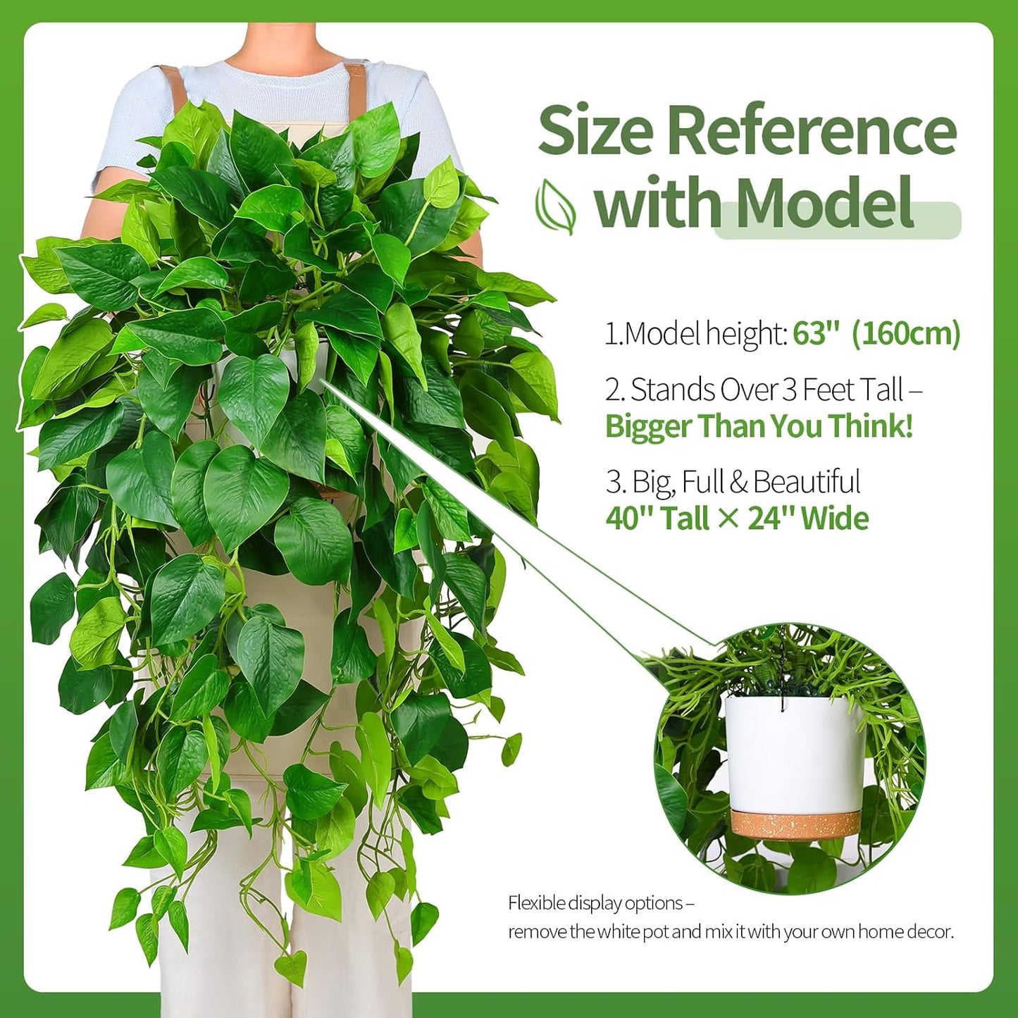 Hanging Plant Artificial Ivy – 40" Fake Potted Plants with Pot, 2PCS Trailing Greenery Vines for Indoor Shelf, Bedroom, Living Room, Bathroom, Office, or Outdoor Porch Decoration