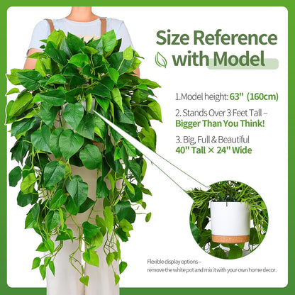 Hanging Plant Artificial Ivy – 40" Fake Potted Plants with Pot, 2PCS Trailing Greenery Vines for Indoor Shelf, Bedroom, Living Room, Bathroom, Office, or Outdoor Porch Decoration