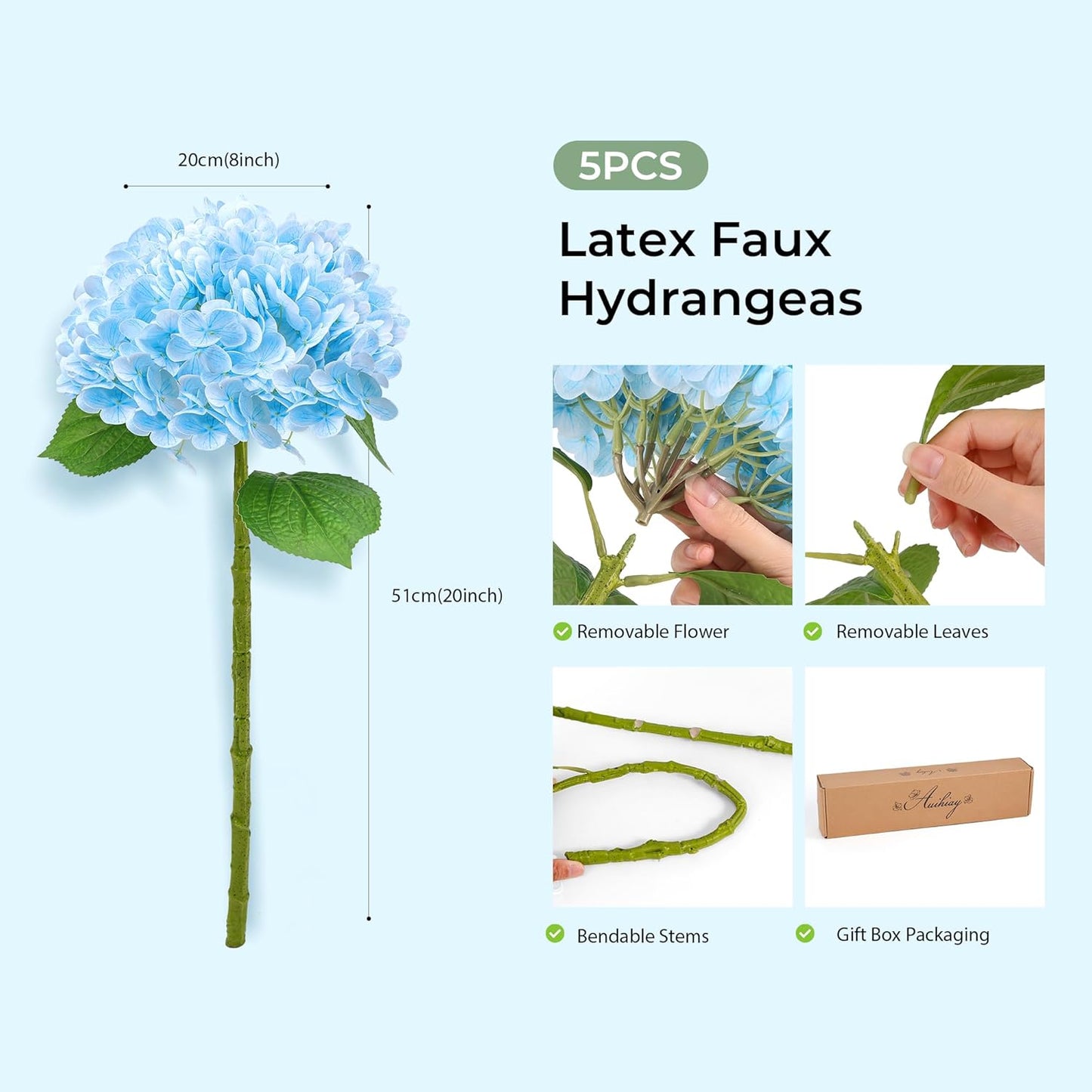10PCS Pink Hydrangea Artificial Flowers, Faux Hydrangeas Bouquets | with Gift Box, for Wedding Centerpieces, DIY Bouquets, Bridal Shower, Home Decor