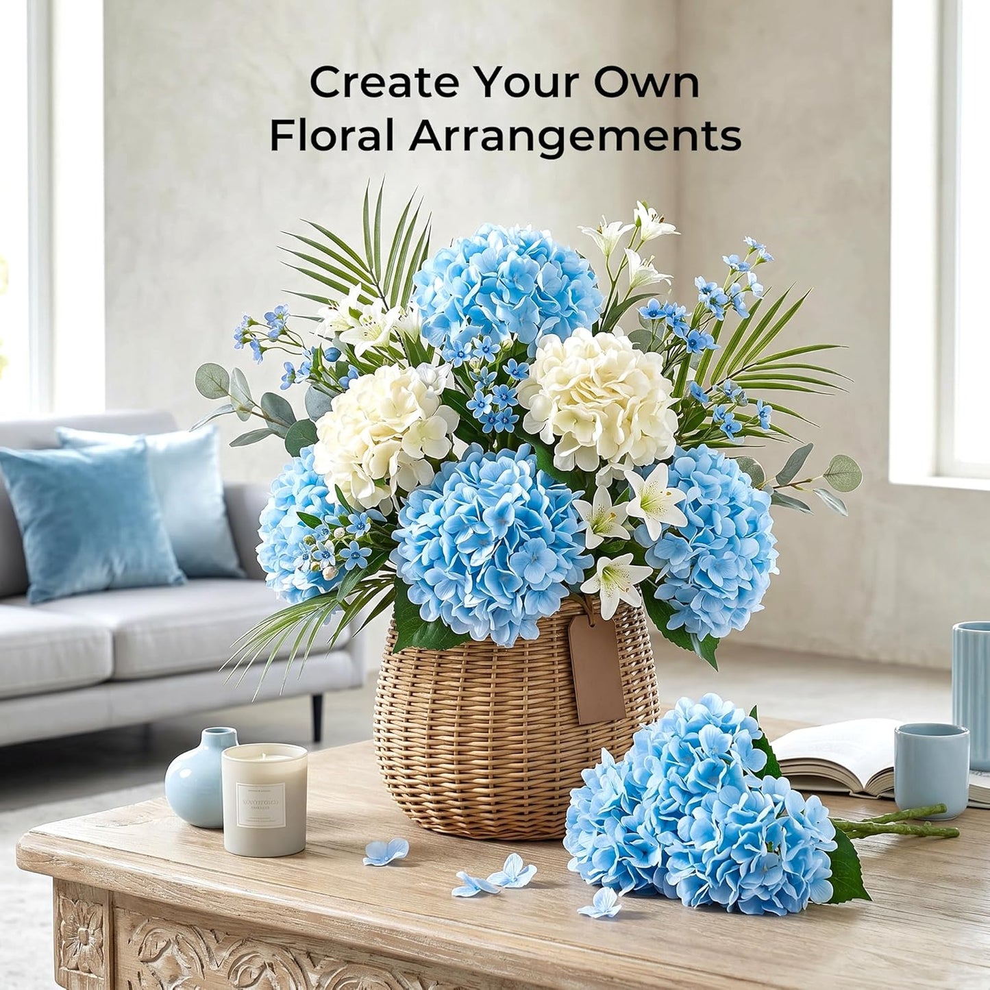 10PCS Pink Hydrangea Artificial Flowers, Faux Hydrangeas Bouquets | with Gift Box, for Wedding Centerpieces, DIY Bouquets, Bridal Shower, Home Decor