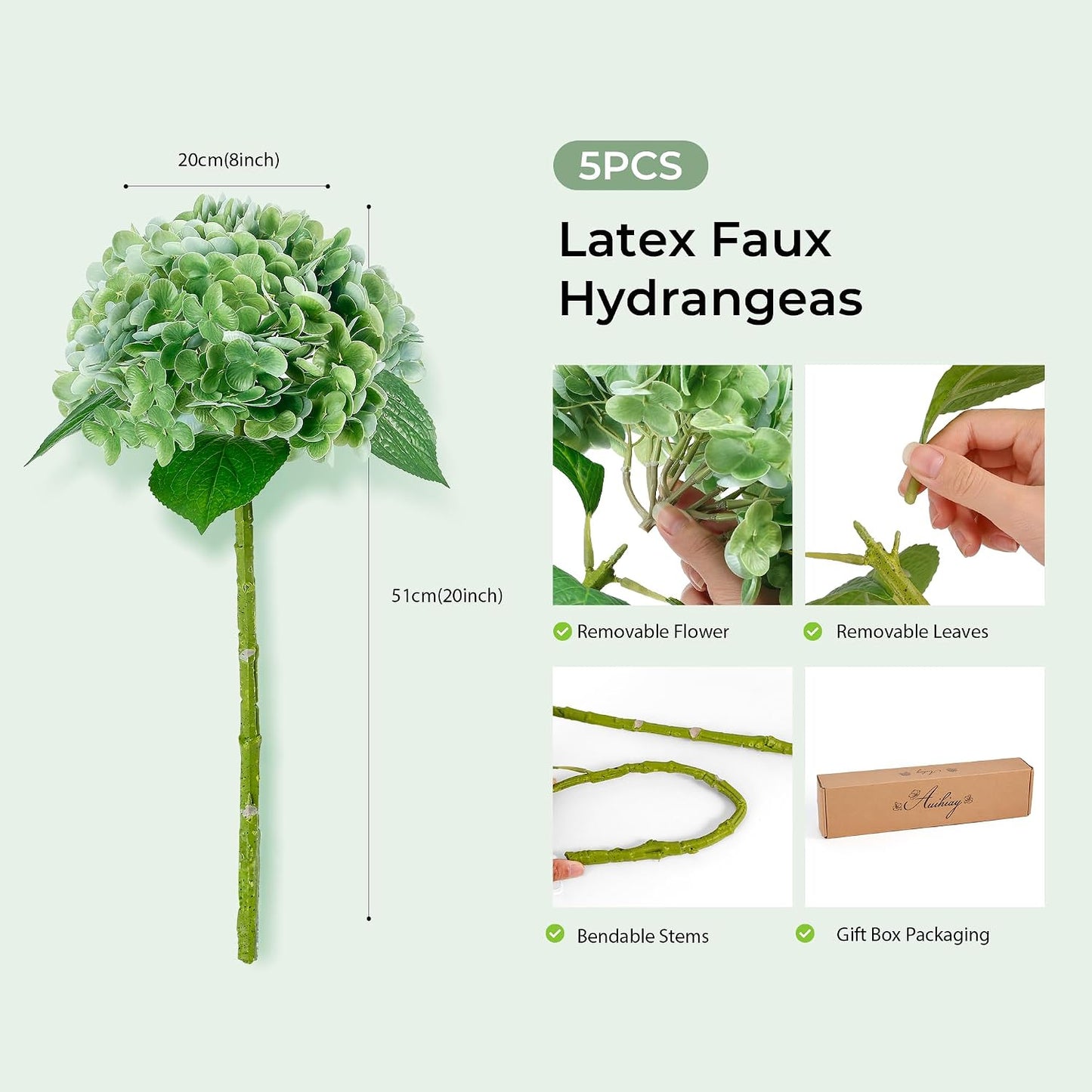 10PCS Pink Hydrangea Artificial Flowers, Faux Hydrangeas Bouquets | with Gift Box, for Wedding Centerpieces, DIY Bouquets, Bridal Shower, Home Decor