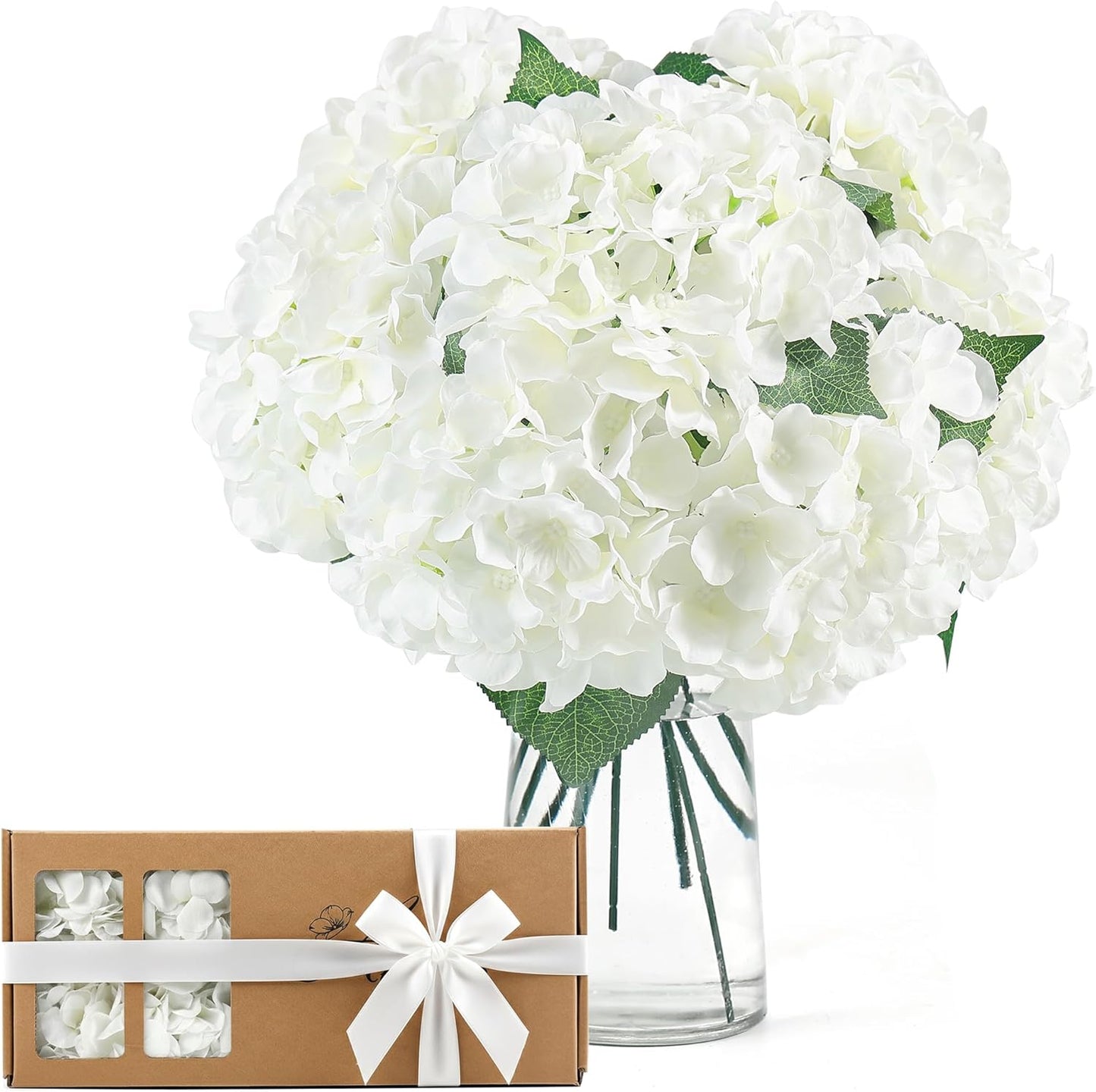 10PCS Pink Hydrangea Artificial Flowers, Faux Hydrangeas Bouquets | with Gift Box, for Wedding Centerpieces, DIY Bouquets, Bridal Shower, Home Decor