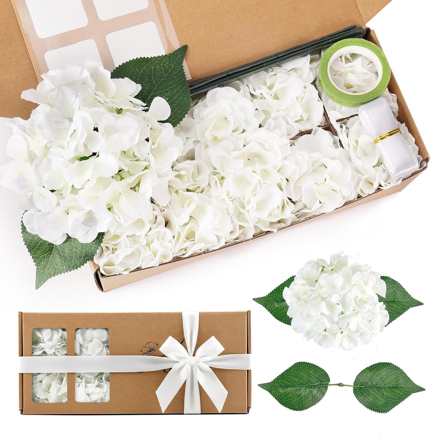 10PCS Pink Hydrangea Artificial Flowers, Faux Hydrangeas Bouquets | with Gift Box, for Wedding Centerpieces, DIY Bouquets, Bridal Shower, Home Decor