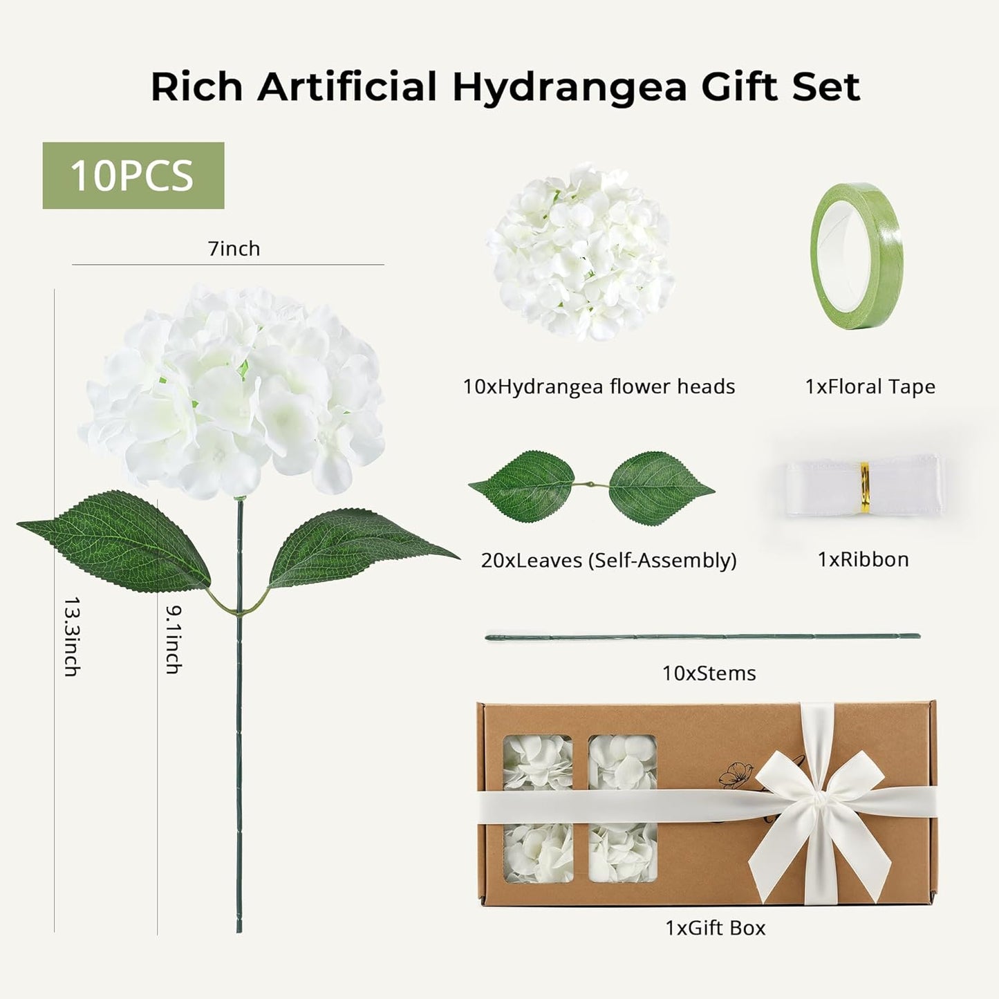 10PCS Pink Hydrangea Artificial Flowers, Faux Hydrangeas Bouquets | with Gift Box, for Wedding Centerpieces, DIY Bouquets, Bridal Shower, Home Decor