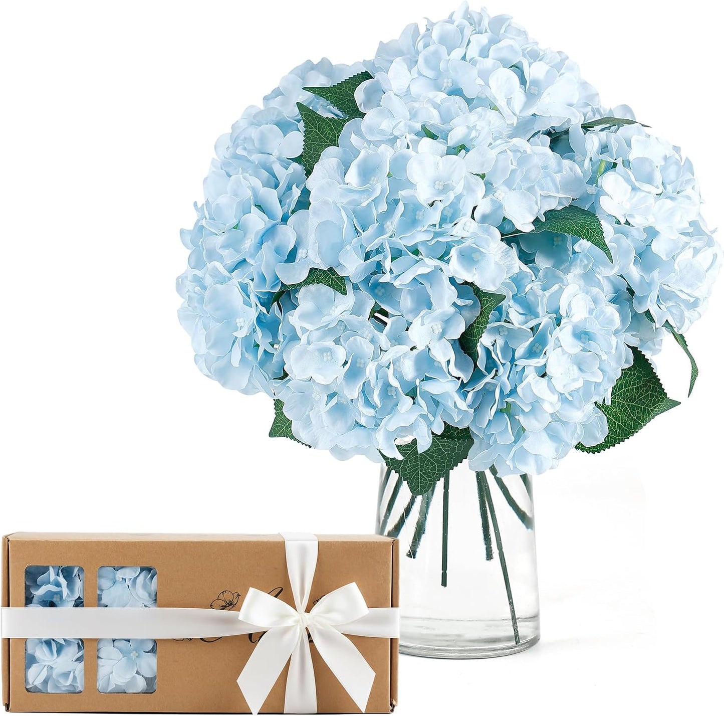 10PCS Pink Hydrangea Artificial Flowers, Faux Hydrangeas Bouquets | with Gift Box, for Wedding Centerpieces, DIY Bouquets, Bridal Shower, Home Decor