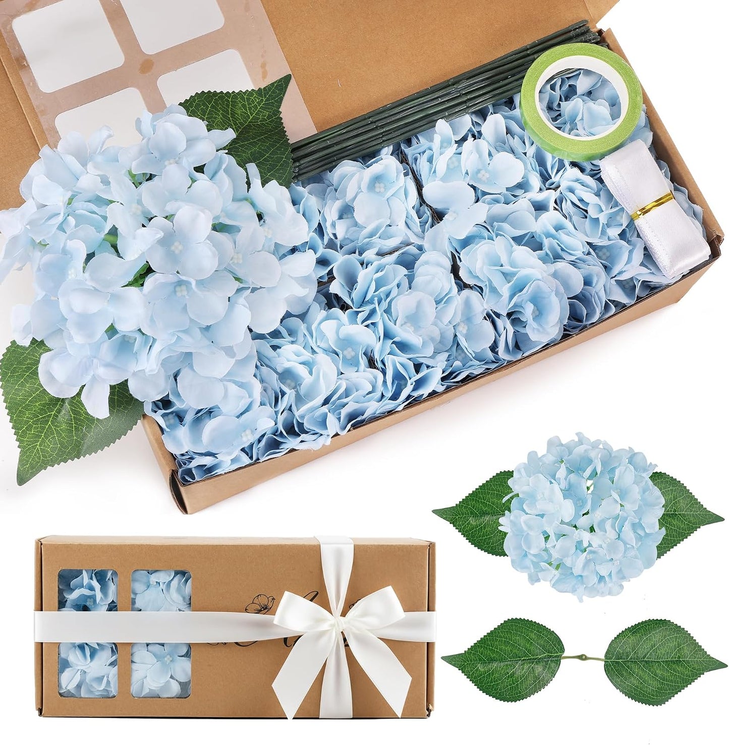 10PCS Pink Hydrangea Artificial Flowers, Faux Hydrangeas Bouquets | with Gift Box, for Wedding Centerpieces, DIY Bouquets, Bridal Shower, Home Decor