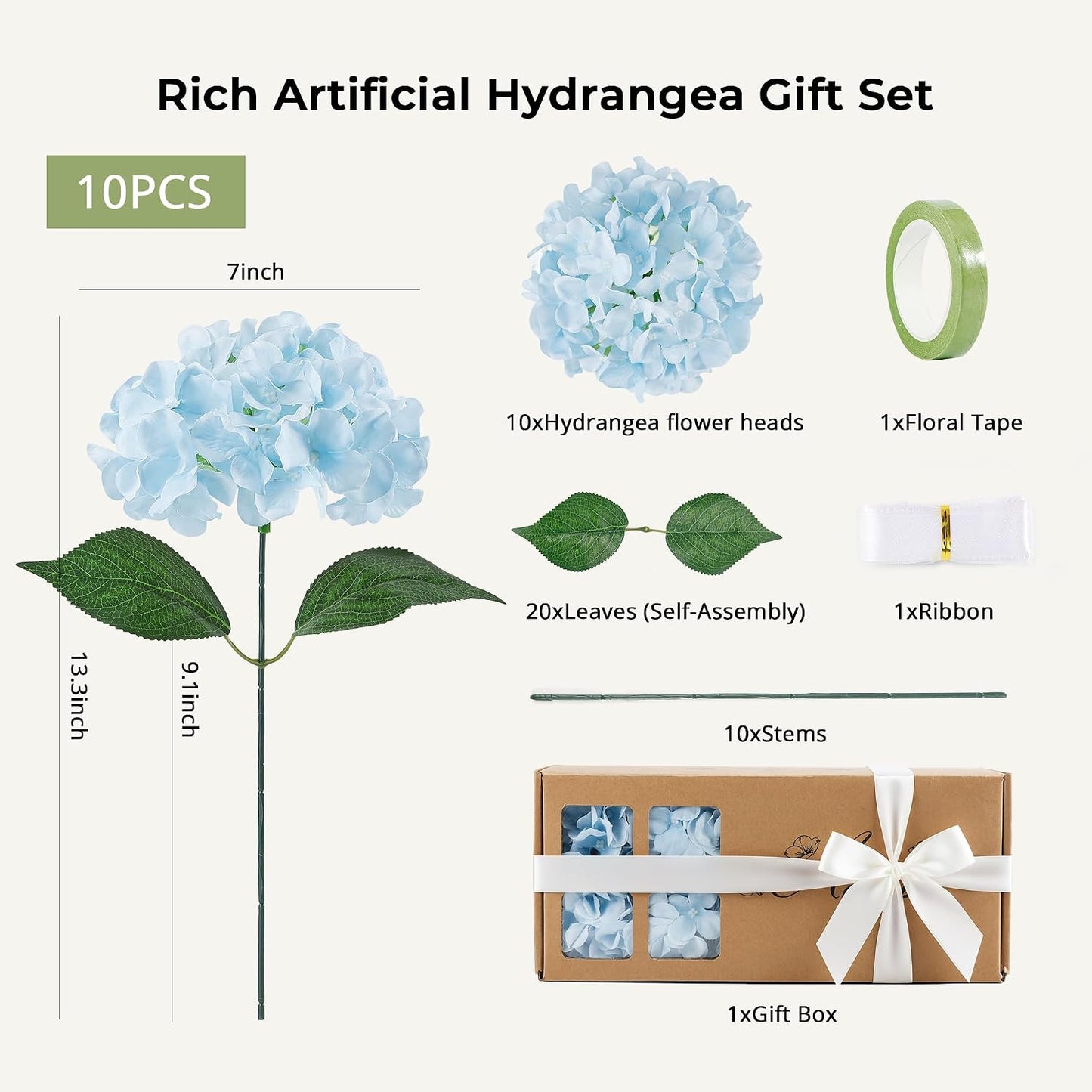 10PCS Pink Hydrangea Artificial Flowers, Faux Hydrangeas Bouquets | with Gift Box, for Wedding Centerpieces, DIY Bouquets, Bridal Shower, Home Decor