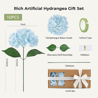 10PCS Pink Hydrangea Artificial Flowers, Faux Hydrangeas Bouquets | with Gift Box, for Wedding Centerpieces, DIY Bouquets, Bridal Shower, Home Decor