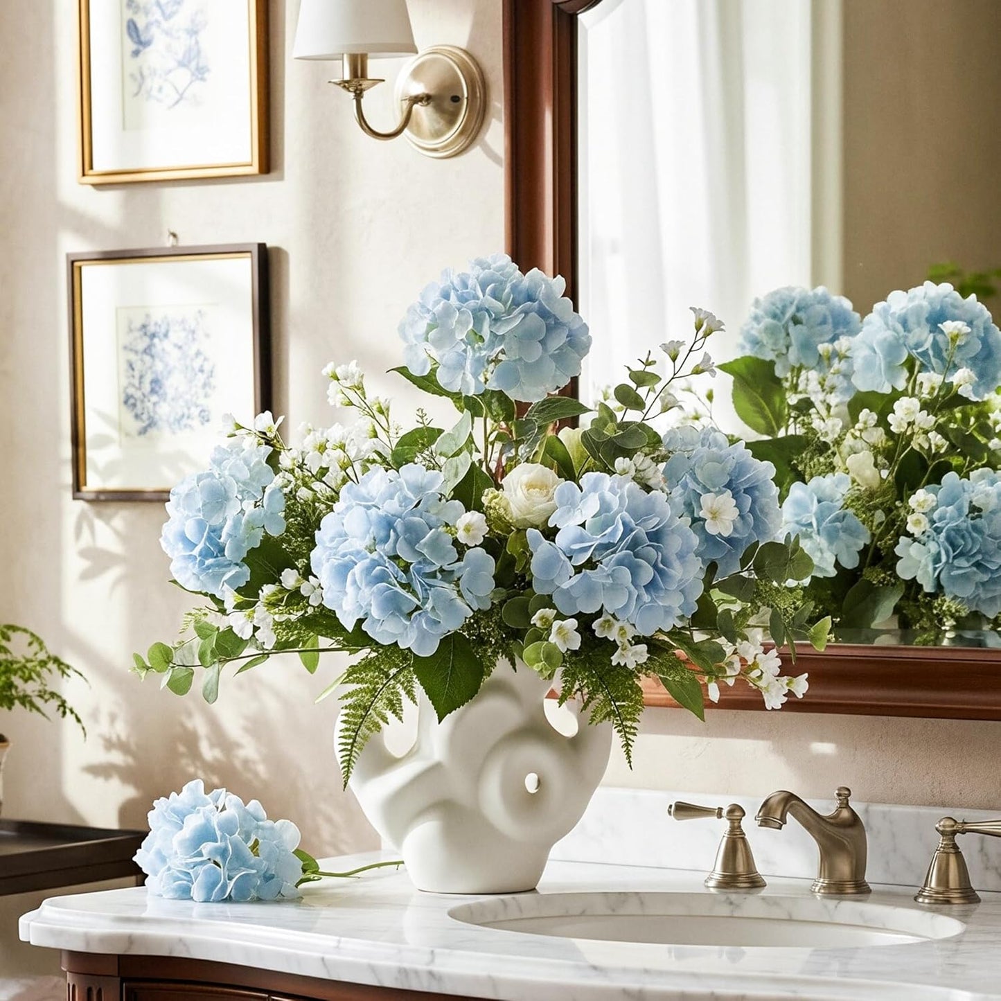 10PCS Pink Hydrangea Artificial Flowers, Faux Hydrangeas Bouquets | with Gift Box, for Wedding Centerpieces, DIY Bouquets, Bridal Shower, Home Decor