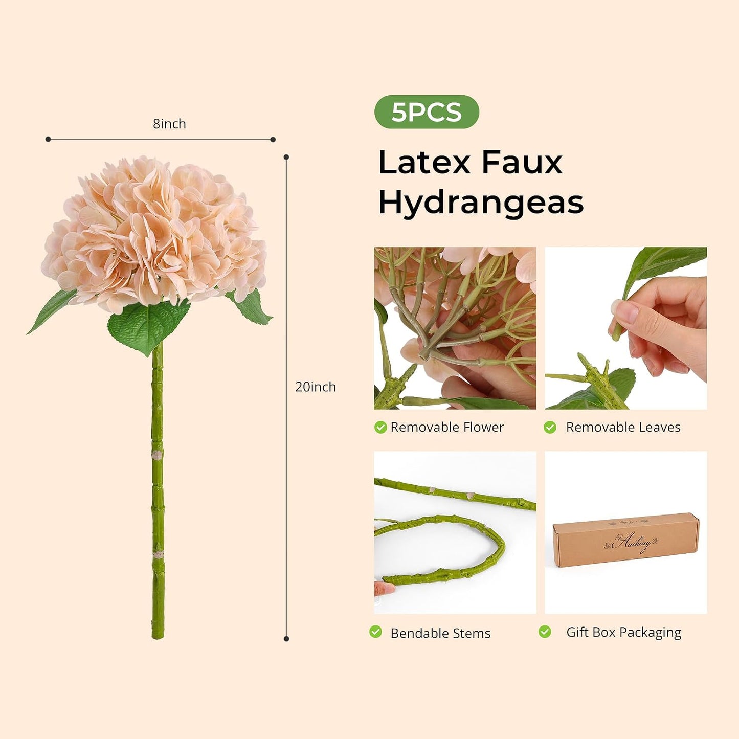 10PCS Pink Hydrangea Artificial Flowers, Faux Hydrangeas Bouquets | with Gift Box, for Wedding Centerpieces, DIY Bouquets, Bridal Shower, Home Decor